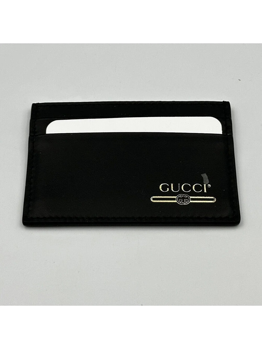 Authentic GUCCI Plutone Calfskin Logo Card Holder Black Brand New